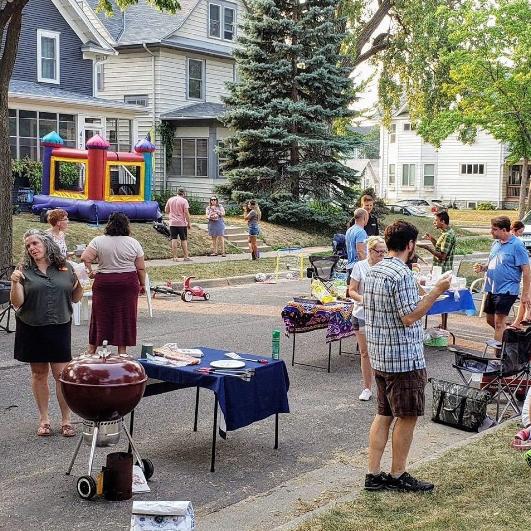 Neighbors enjoying a block party
